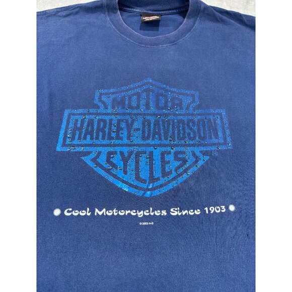 2003 Harley Davidson Las Vegas T-Shirt Blue Size L Bar Shield  Chrome USA - Picture 2 of 12